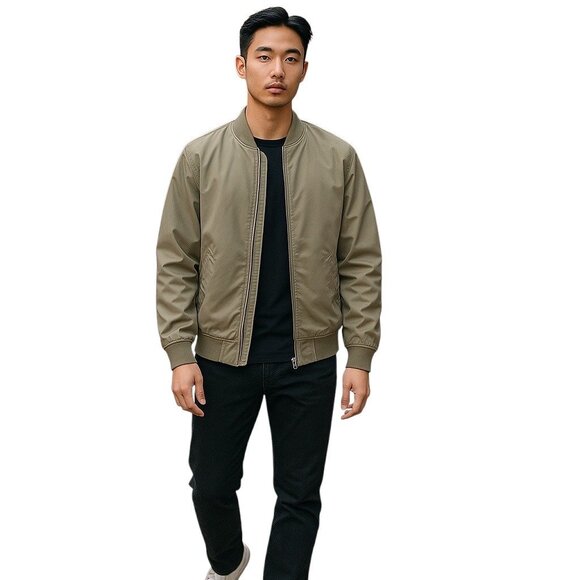 H&M Bomber Jacket Beige Size L Neutral Minimalist Classic Stealth Wealth Summer - Picture 1 of 12